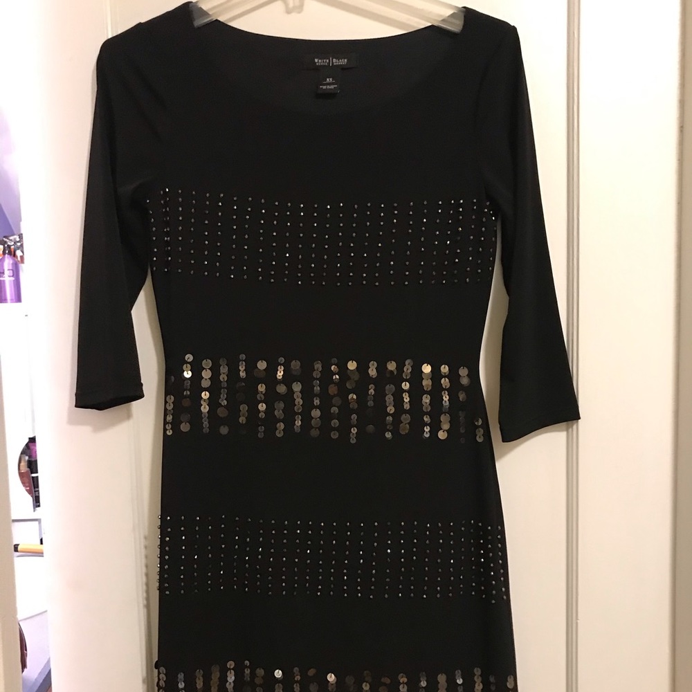 WHBM dress with gold colored design.